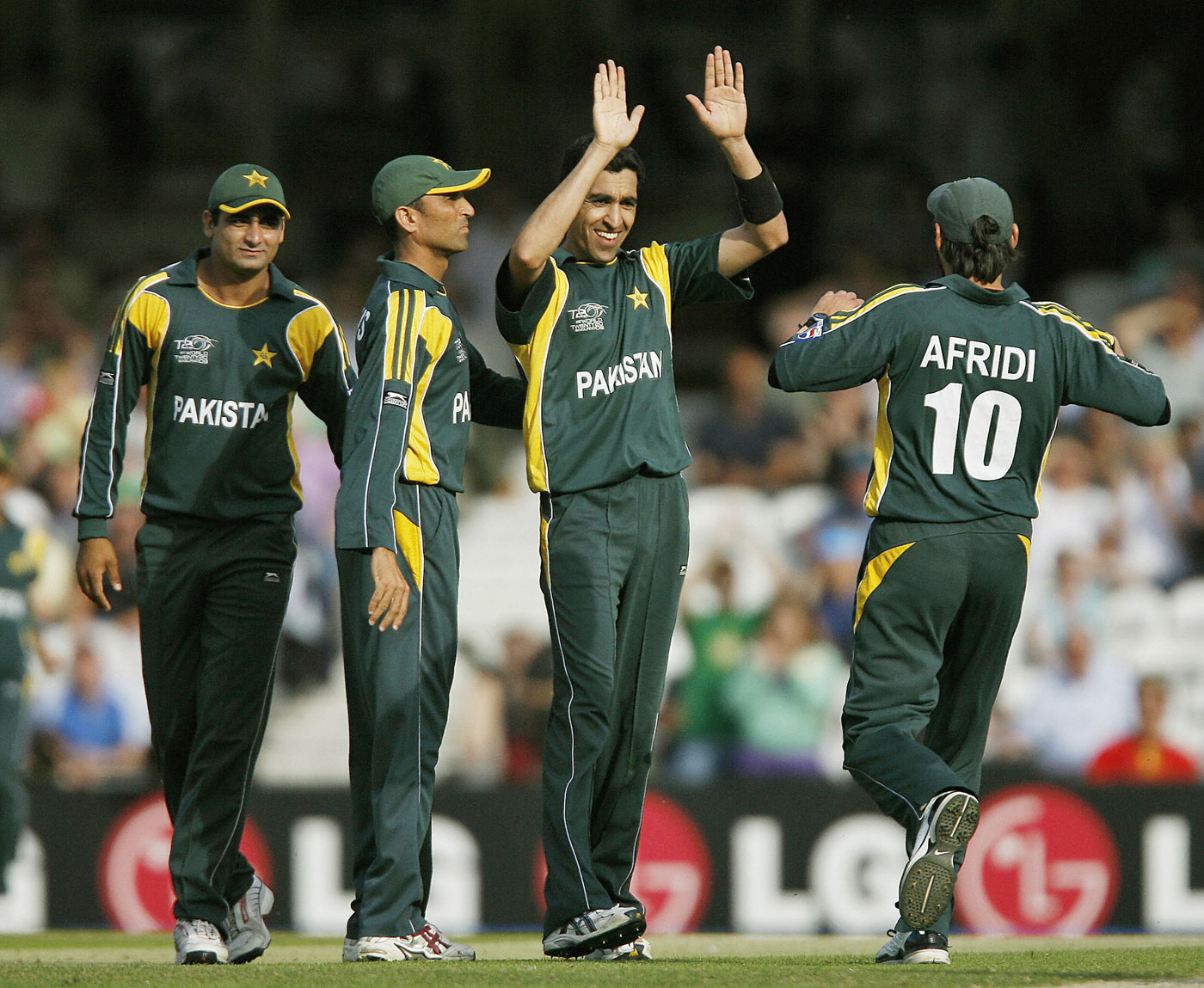 Umar Gul celebrates a wicket