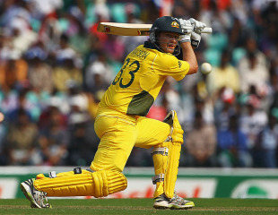 Shane Watson surged to 62 off 61 balls before he was bowled by Hamish Bennett, Australia v New Zealand, World Cup, Group A, Nagpur, February 25, 2011