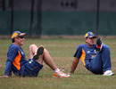 David Hussey and Ricky Ponting warm up during practice
