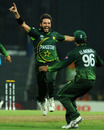 Shahid Afridi is overjoyed after bowling Harvir Baidwan