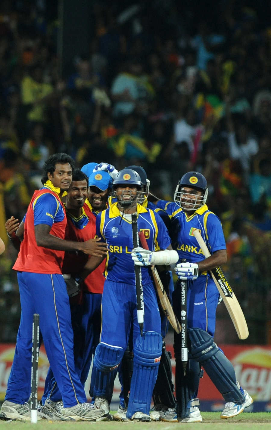 Sri Lanka celebrate their semi-final victory over New Zealand