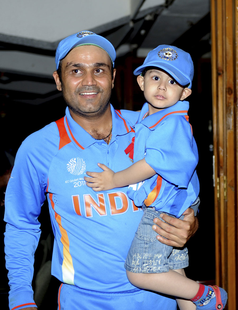 Virender Sehwag's son joins in the post-match celebrations