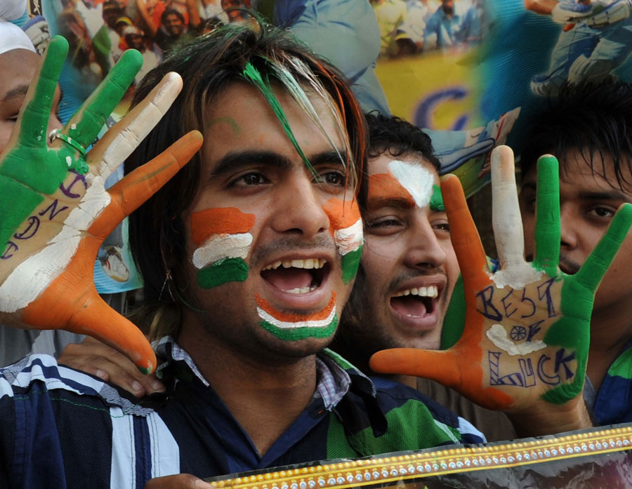 Indian fans cheer for Team India in Amritsar on the eve of the World Cup final