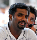 Muttiah Muralitharan addresses the media in Colombo after returning from the World Cup