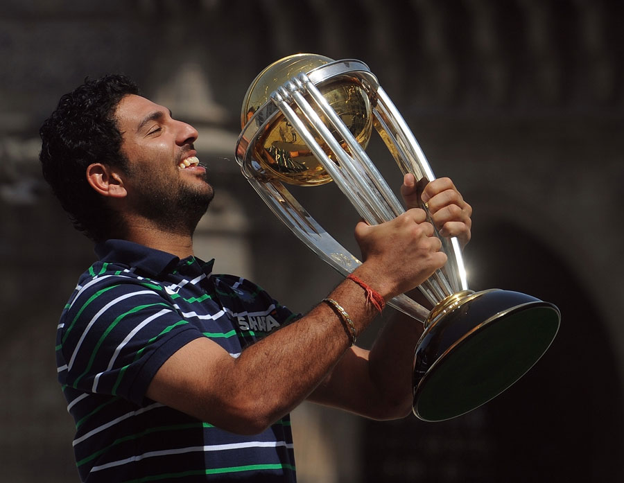Player of the Tournament Yuvraj Singh with the World Cup