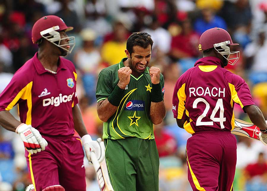 Wahab Riaz struck twice in three balls during West Indies' collapse