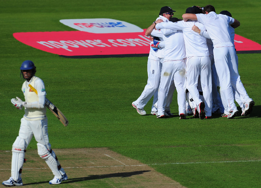 England celebrate a remarkable win as Suranga Lakmal trudges off