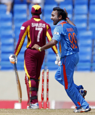 Amit Mishra is delighted after getting Marlon Samuels stumped, West Indies v India, 3rd ODI, Antigua, June 11, 2011