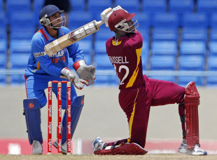 Andre Russell's unbeaten 92 was in vain as India won by three wickets to take the series in Antigua