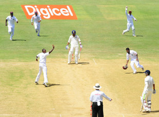 Daryl Harper raises the finger to signal Virat Kohli's dismissal, West Indies v India, 1st Test, Kingston, 3rd day, June 22, 2011