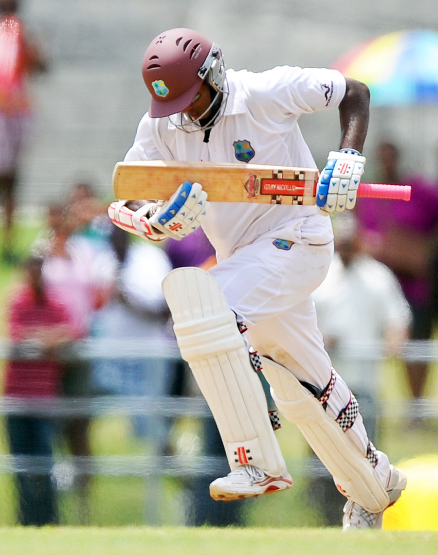 Shivnarine Chanderpaul runs two to complete his 23rd Test ton