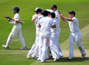 The English fielders are thrilled to see the back of Sachin Tendulkar