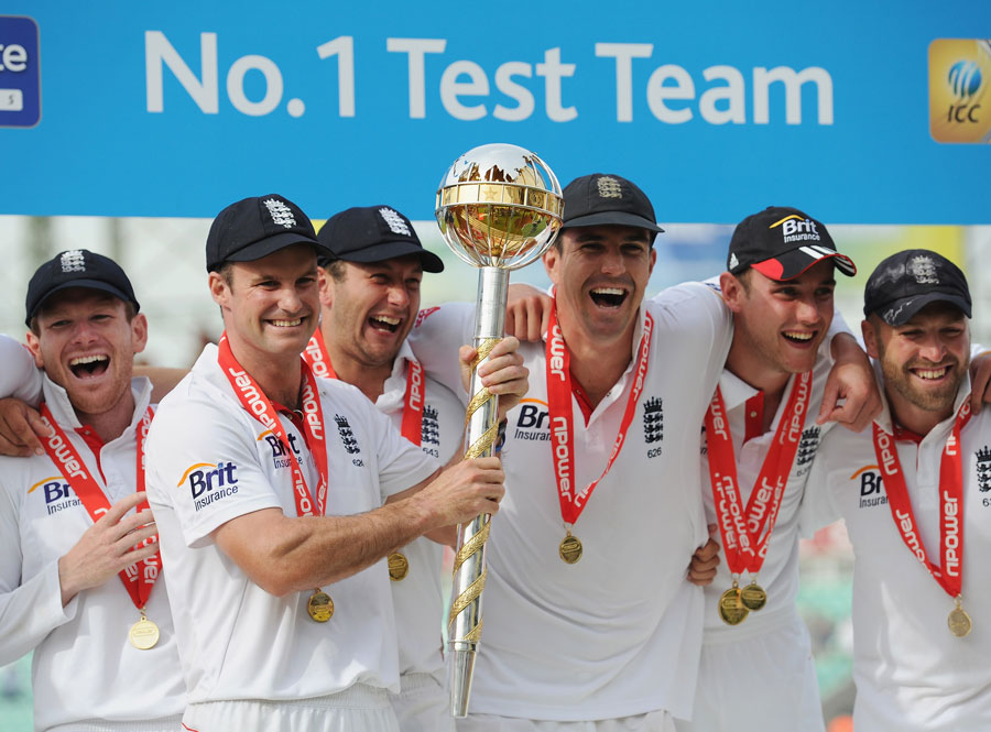 Andrew Strauss and his mates celebrate with the World No. 1 mace