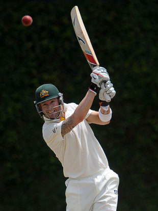 Michael Clarke hits down the ground on his way to a ton, Sri Lanka Board XI v Australians, Colombo, 3rd day, August 27, 2011
