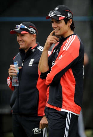 Alastair Cook and Andy Flower find something to smile about, Chester-le-Street, September 2 2011