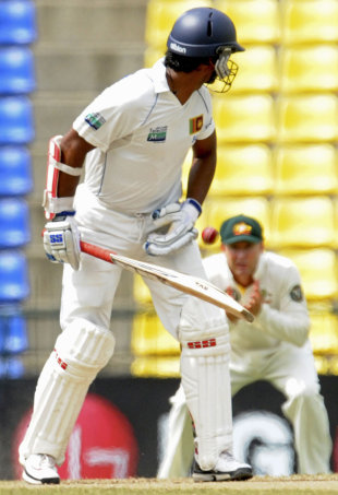 Kumar Sangakkara edges the ball towards Michael Clarke at slip, Sri Lanka v Australia, 2nd Test, Pallekele, 5th day, September 12, 2011