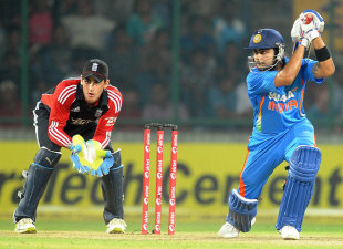 Virat Kohli drives during his wonderful hundred, India v England, 2nd ODI, Delhi, October 17 2011
