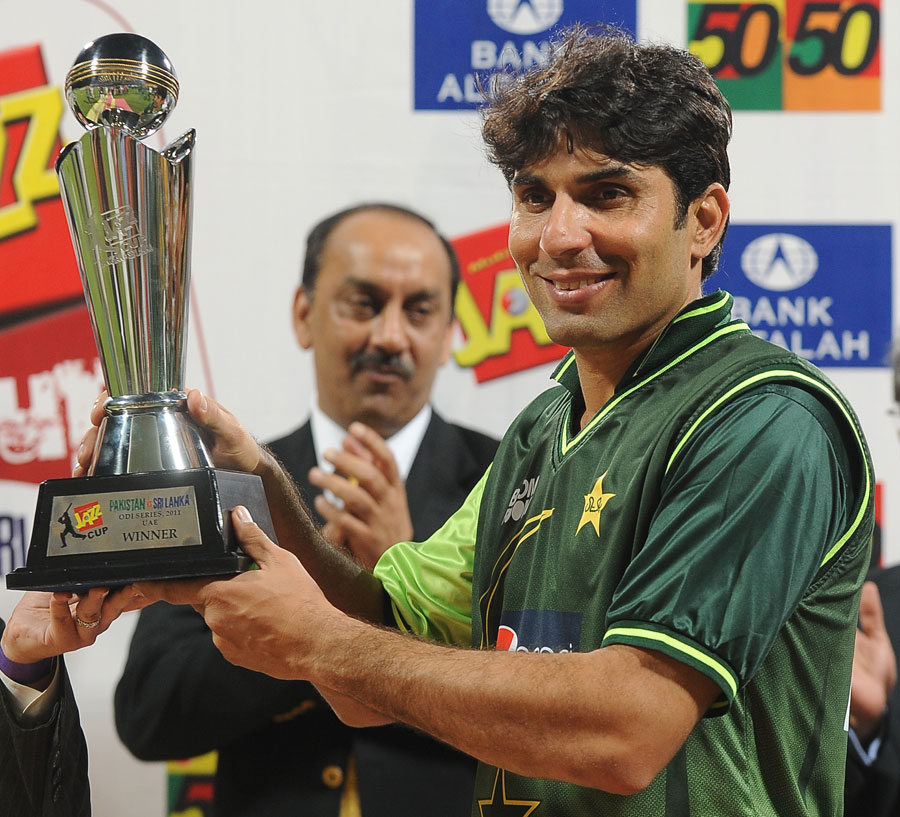 Misbah-ul-Haq poses with the trophy after Pakistan's 4-1 win