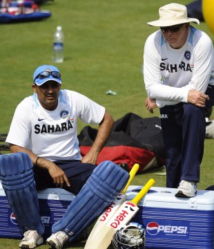 Virender Sehwag and Duncan Fletcher during practice session on the eve of the first ODI against West Indies, Cuttack, November 28, 2011