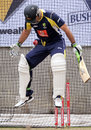 Ricky Ponting jumps to get the ball out of his pad during training