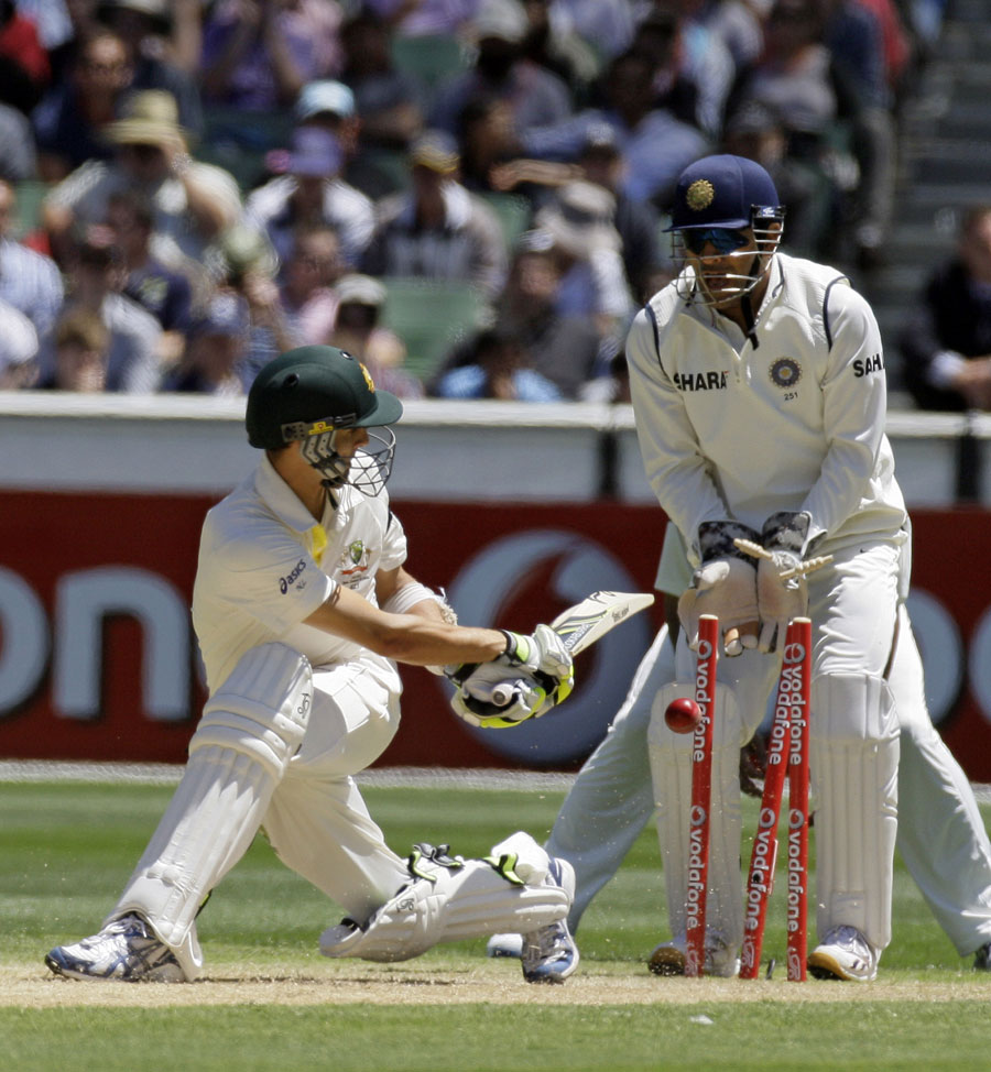 Nathan Lyon was bowled round his legs by R Ashwin