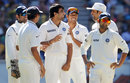 Zaheer Khan is congratulated by his team-mates after dismissing Brad Haddin