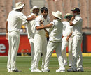 India celebrate Michael Hussey's dismissal
