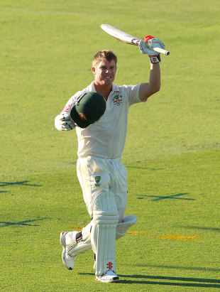 David Warner walks off after a successful day's play, Australia v India, 3rd Test, Perth, 1st day, January 13, 2012