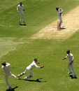 Zaheer Khan fends one to Michael Clarke at first slip