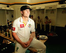 David Warner relaxes in the dressing-room after the Perth Test