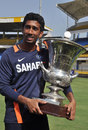 Wriddhiman Saha shows off the Duleep Trophy after East Zone's victory