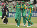 Lonwabo Tsotsobe is congratulated on one of four wickets 