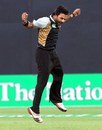 Ronnie Hira celebrates AB de Villiers' wicket