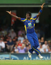 Angelo Mathews is thrilled after having Michael Hussey caught behind