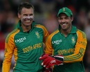 Johan Botha and AB de Villiers celebrate a wicket