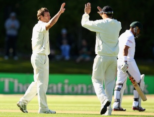 Doug Bracewell celebrates Jacques Rudolph's wicket, New Zealand v South Africa, 1st Test, Dunedin, 2nd day, March 8, 2012