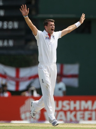 James Anderson appeals for an lbw, Sri Lanka v England, 2nd Test, Colombo, 1st day, April 3, 2012