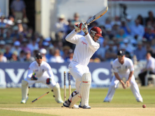 Kieran Powell dragged on against James Anderson, England v West Indies, 2nd Test, Trent Bridge, 3rd day, May 27, 2012