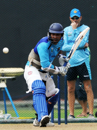 Kumar Sangakkara has a bat in the nets, Colombo, June 12, 2012