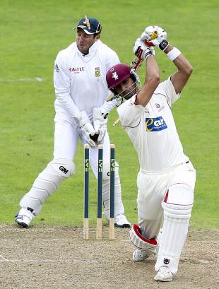 Mark Boucher was struck in the eye by a bail after Gemaal Hussain was bowled, Somerset v South Africans, Tour Match, Taunton, 1st day, July 9, 2012
