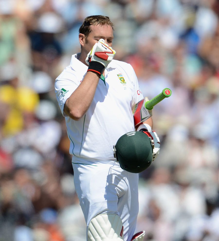 Jacques Kallis points to his eye after reaching his hundred
