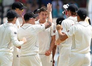 Trent Boult had Gautam Gambhir edging to the keeper, India v New Zealand, 1st Test, Hyderabad, 1st day, August 23, 2012