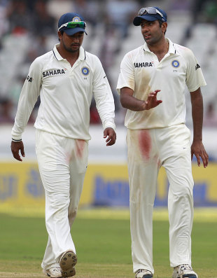 Pragyan Ojha and R Ashwin shared 18 wickets between them, India v New Zealand, 1st Test, Hyderabad, 4th day, August 26, 2012