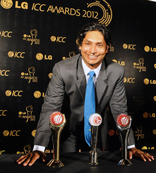 Kumar Sangakkara smiles after receiving three awards, Colombo, September 15, 2012