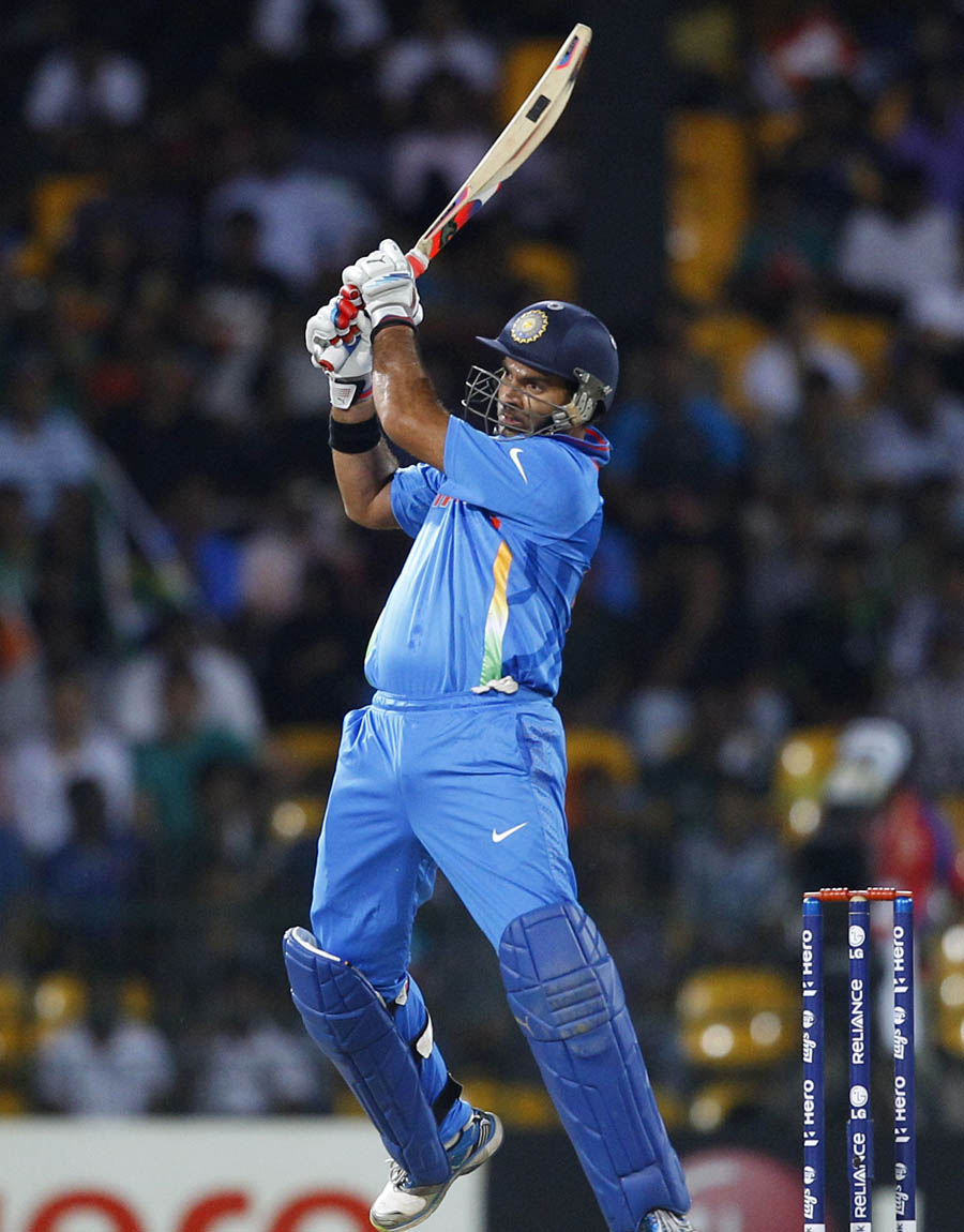 Yuvraj Singh plays an aggressive shot