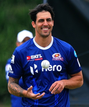 Mitchell Johnson during practice for the Mumbai Indians, Champions League T20, Johannesburg, October 10, 2012
