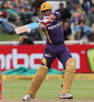 Manvinder Bisla hits out during his 27 off 14 balls, Kolkata Knight Riders v Titans, Champions League T20, Cape Town, October 21, 2012