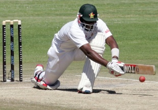 Hamilton Masakadza plays the reverse sweep, Zimbabwe v Bangladesh, 2nd Test, Harare, 5th day, April 29, 2013