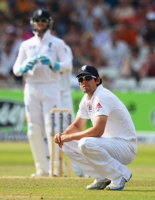 Alastair Cook ponders his tactics on a tense afternoon, England v Australia, 1st Investec Test, Trent Bridge, 4th day, July 13, 2013
