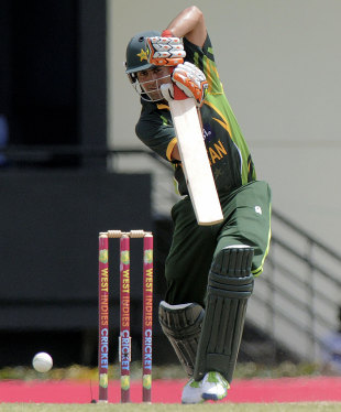 Ahmed Shehzad drives straight during his 64, West Indies v Pakistan, 5th ODI, St Lucia, July 24, 2013